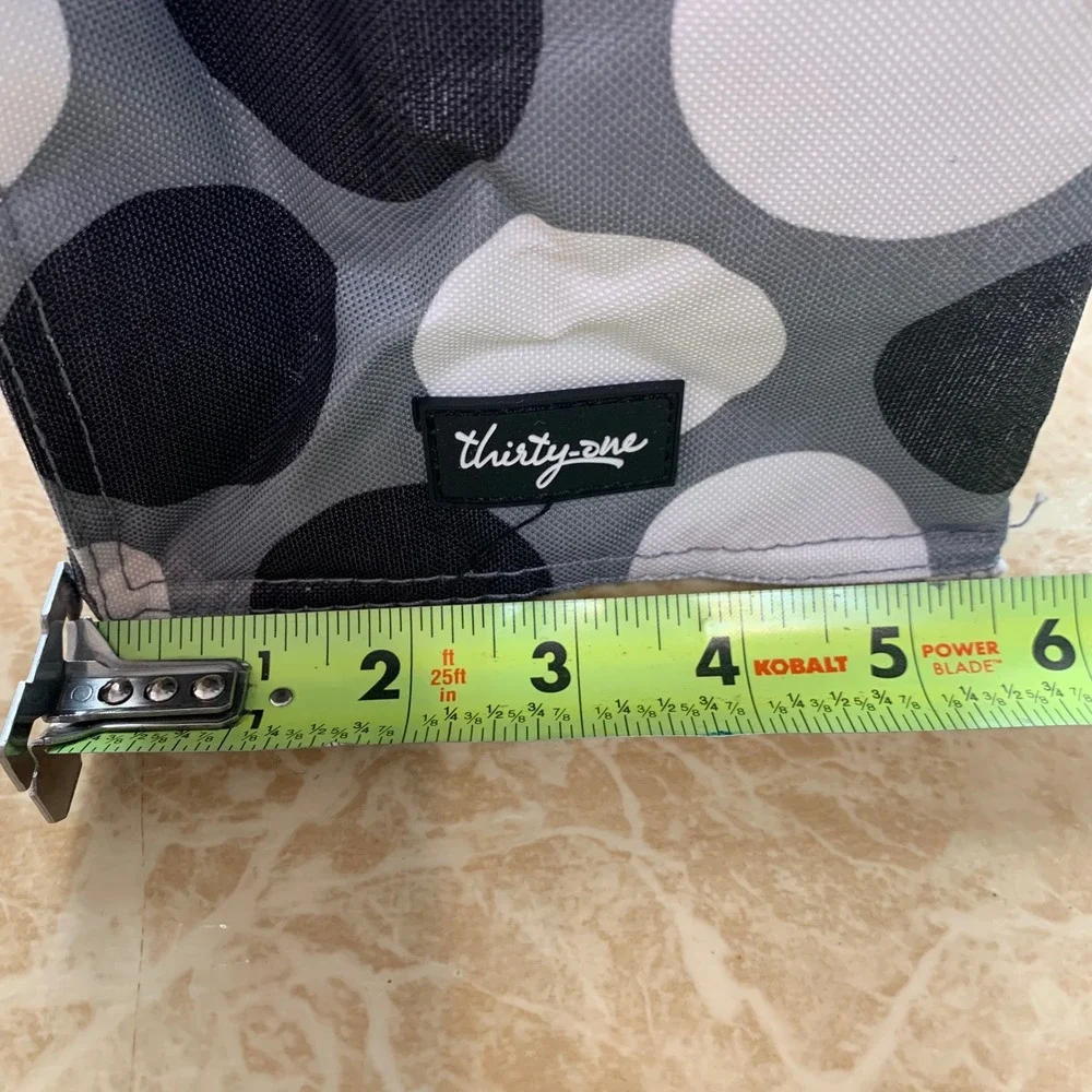 Thirty-One Thermal Tote Bag OS Gray White Black Polka Dot Insulated Crossbody